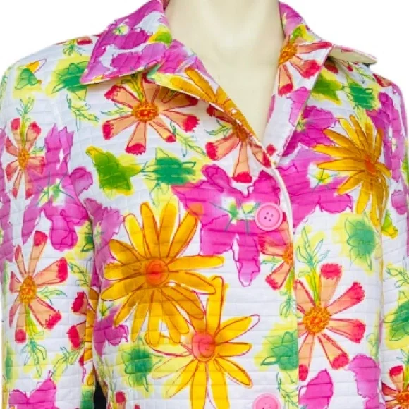 Harve Benard Floral Printed Fully Lined Buttoned Front Blazer Jacket - Picture 9 of 9